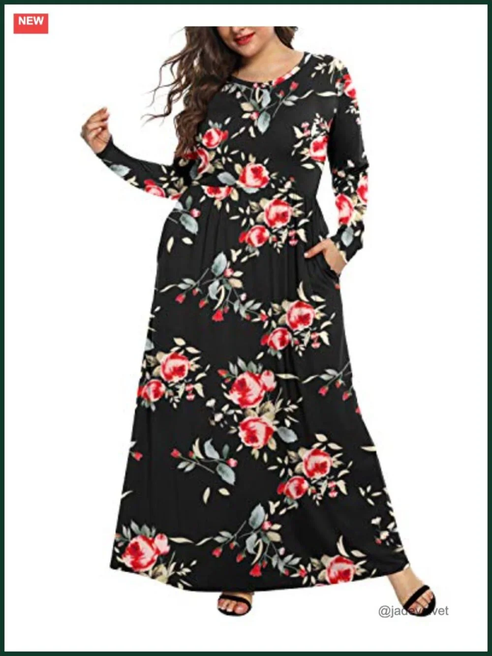 Plus Size Maxi Dress Long Sleeve Floral Casual for Women